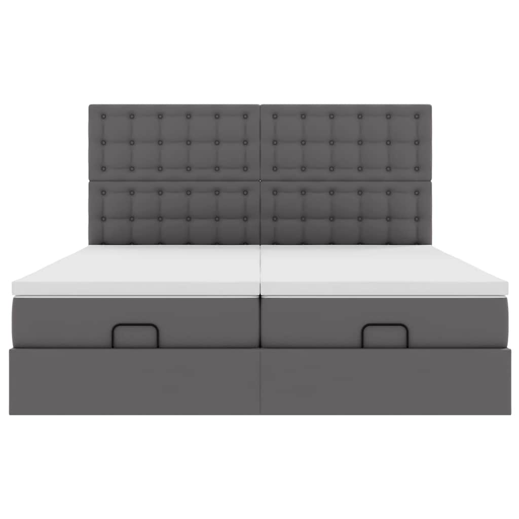 vidaXL Ottoman-Bett mit Matratzen & LEDs Grau 200x200 cm Kunstleder