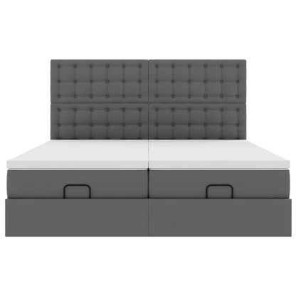 vidaXL Ottoman-Bett mit Matratzen & LEDs Grau 200x200 cm Kunstleder