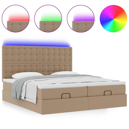 vidaXL Ottoman-Bett mit Matratzen LEDs Cappuccino 200x200cm Kunstleder