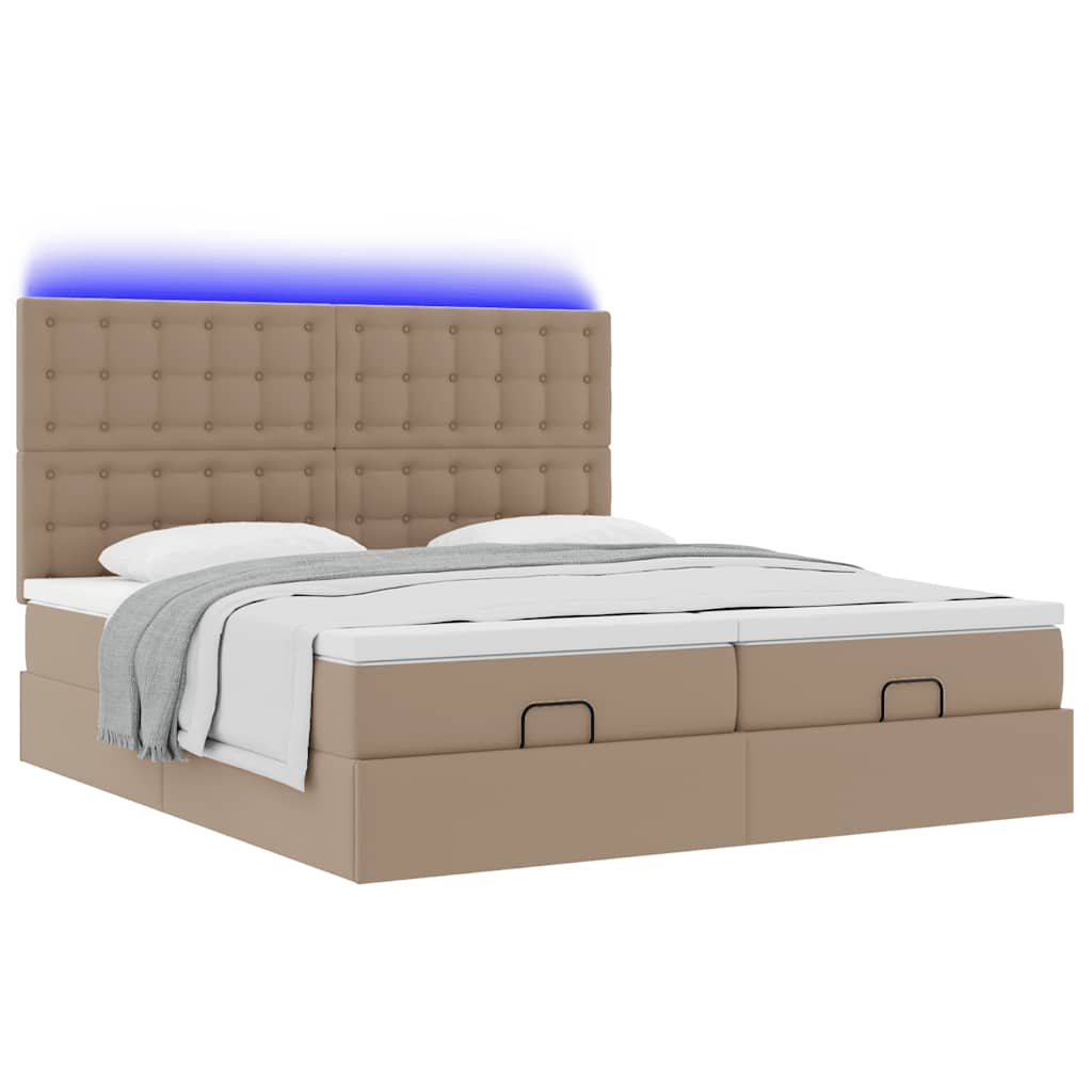 vidaXL Ottoman-Bett mit Matratzen LEDs Cappuccino 200x200cm Kunstleder