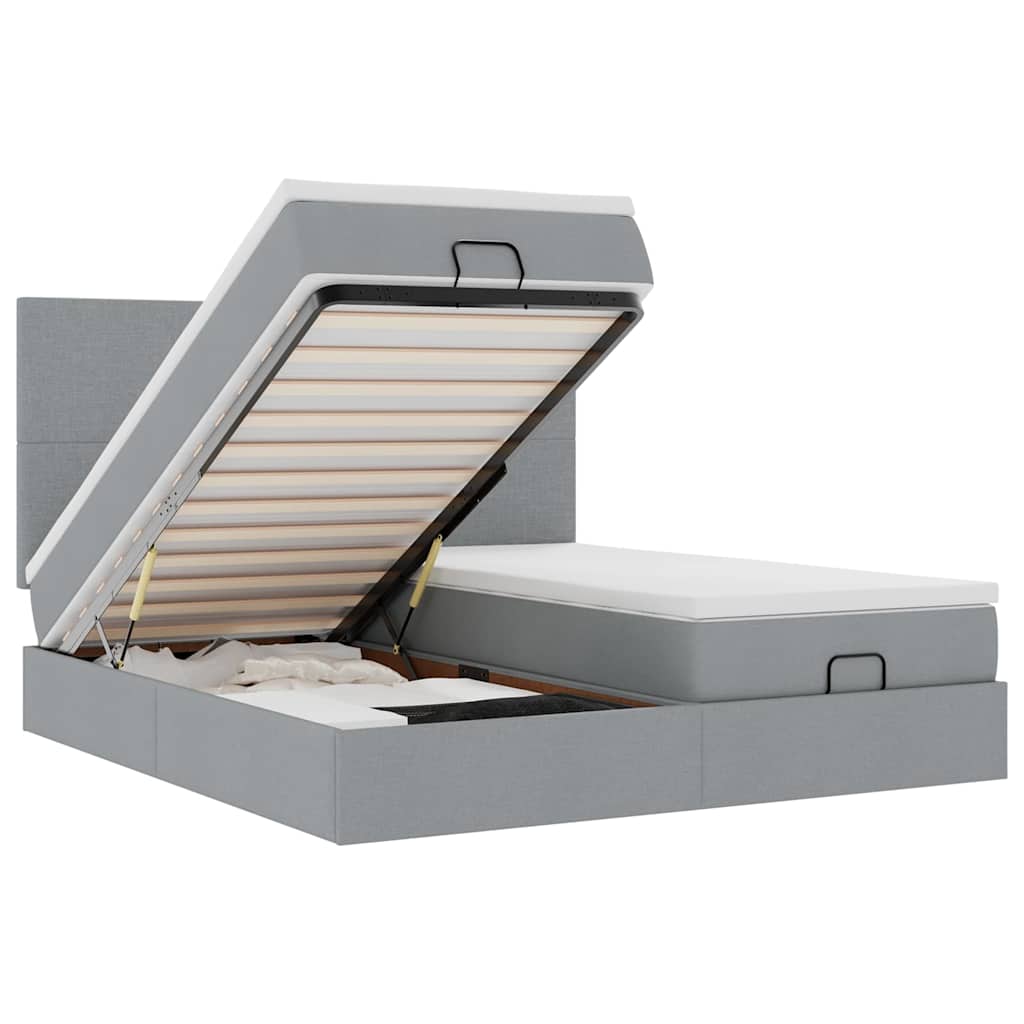 Ottoman-Bett mit Matratzen & LEDs Hellgrau 160x200 cm Stoff