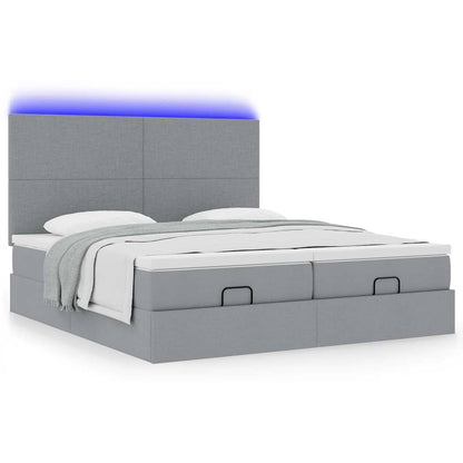 Ottoman-Bett mit Matratzen & LEDs Hellgrau 160x200 cm Stoff
