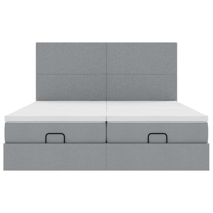 Ottoman-Bett mit Matratzen & LEDs Hellgrau 160x200 cm Stoff