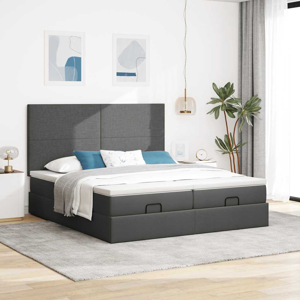 vidaXL Ottoman-Bett mit Matratzen & LEDs Dunkelgrau 160x200 cm Stoff