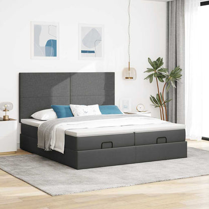 vidaXL Ottoman-Bett mit Matratzen & LEDs Dunkelgrau 160x200 cm Stoff