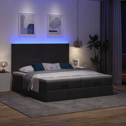Ottoman-Bett mit Matratzen & LEDs Schwarz 160x200 cm Stoff