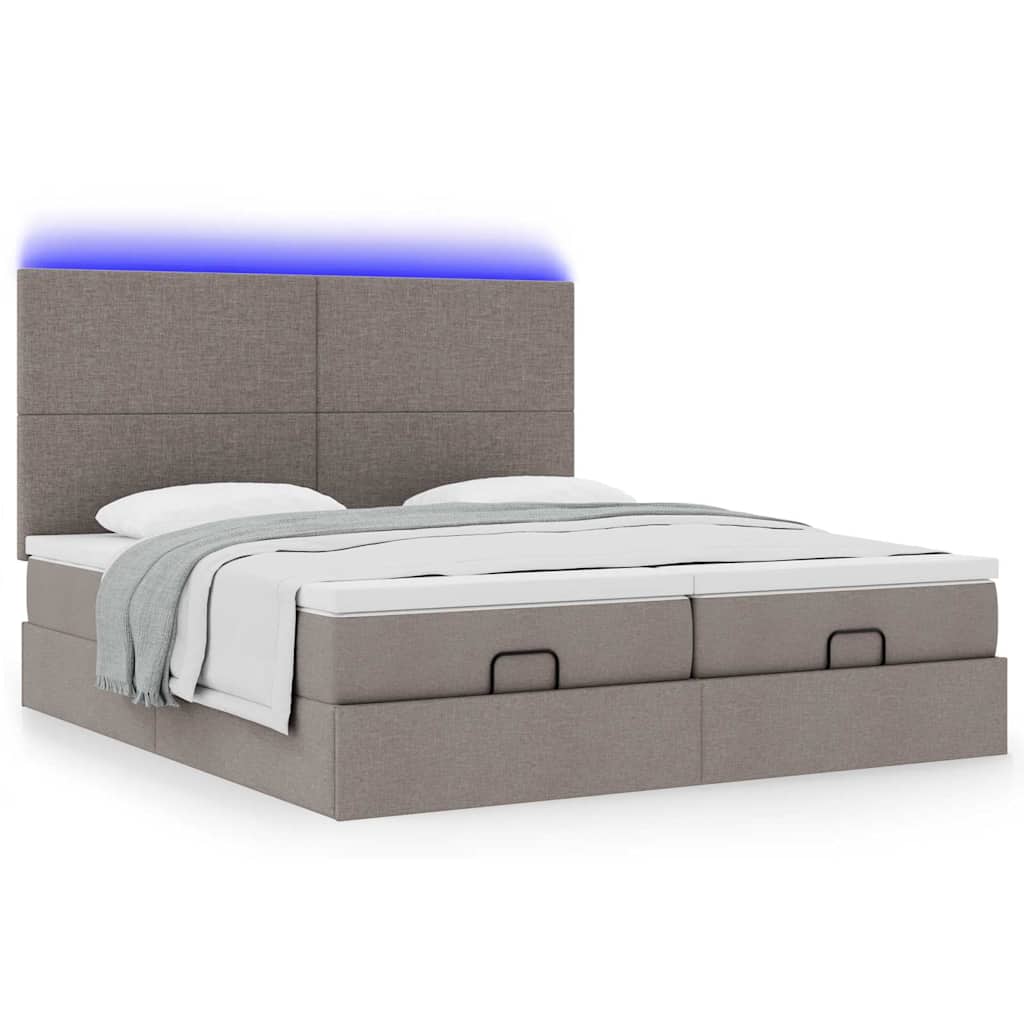 Ottoman-Bett mit Matratzen & LEDs Taupe 160x200 cm Stoff