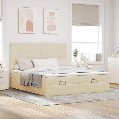 vidaXL Ottoman-Bett mit Matratzen & LEDs Creme 160x200 cm Stoff