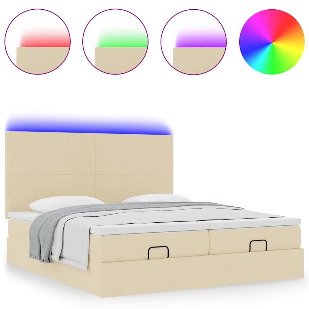 vidaXL Ottoman-Bett mit Matratzen & LEDs Creme 160x200 cm Stoff