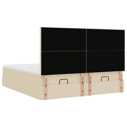 vidaXL Ottoman-Bett mit Matratzen & LEDs Creme 160x200 cm Stoff