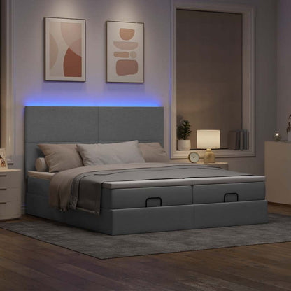 vidaXL Ottoman-Bett mit Matratzen & LEDs Hellgrau 180x200 cm Stoff