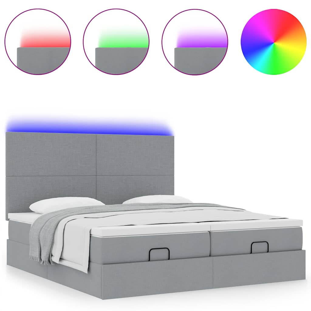 vidaXL Ottoman-Bett mit Matratzen & LEDs Hellgrau 180x200 cm Stoff
