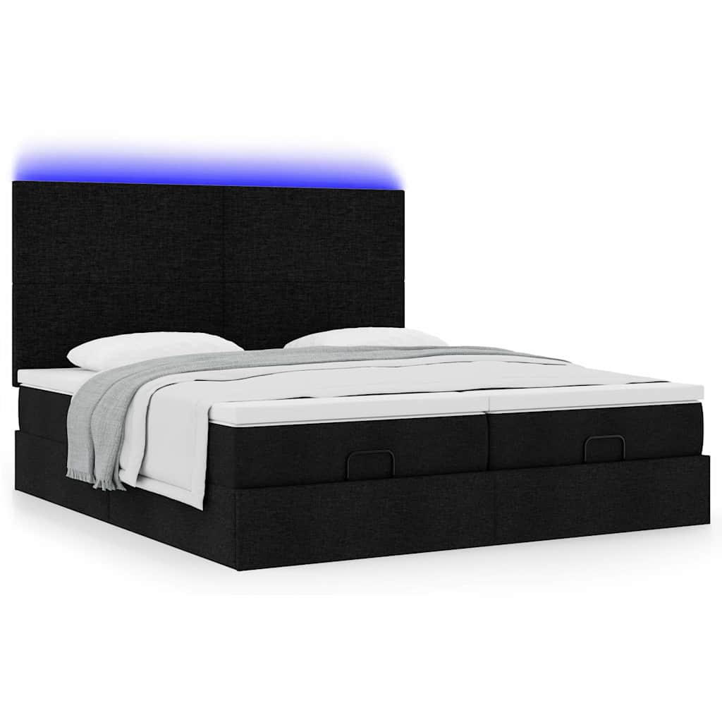 vidaXL Ottoman-Bett mit Matratzen & LEDs Schwarz 180x200 cm Stoff