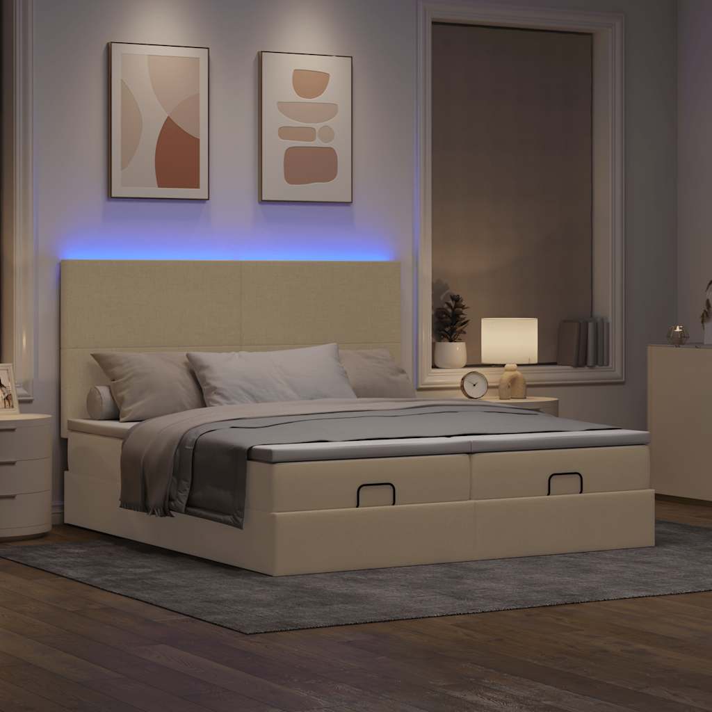 Ottoman-Bett mit Matratzen & LEDs Creme 180x200 cm Stoff