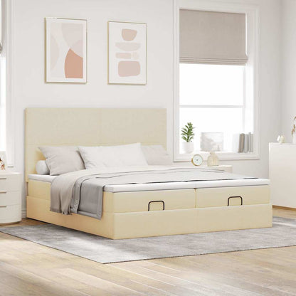 vidaXL Ottoman-Bett mit Matratzen & LEDs Creme 180x200 cm Stoff