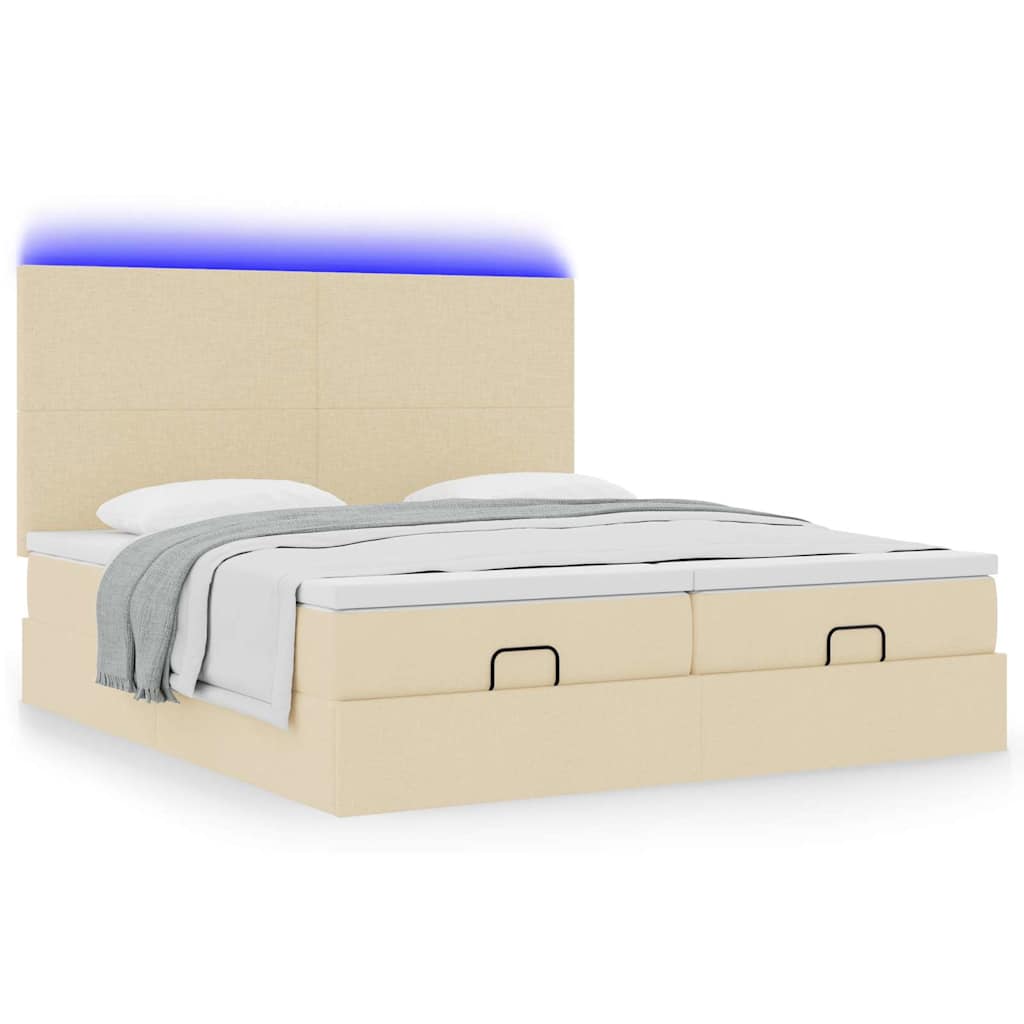 Ottoman-Bett mit Matratzen & LEDs Creme 180x200 cm Stoff