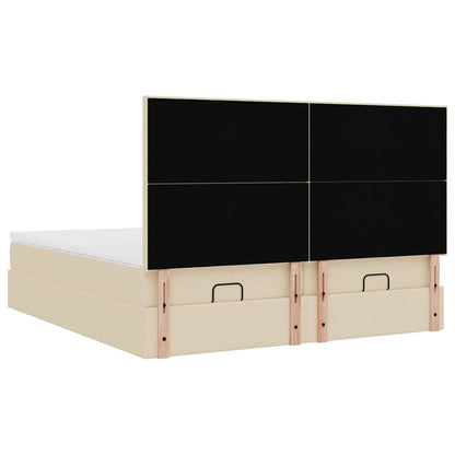 Ottoman-Bett mit Matratzen & LEDs Creme 180x200 cm Stoff