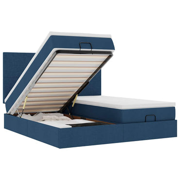 vidaXL Ottoman-Bett mit Matratzen & LEDs Blau 180x200 cm Stoff