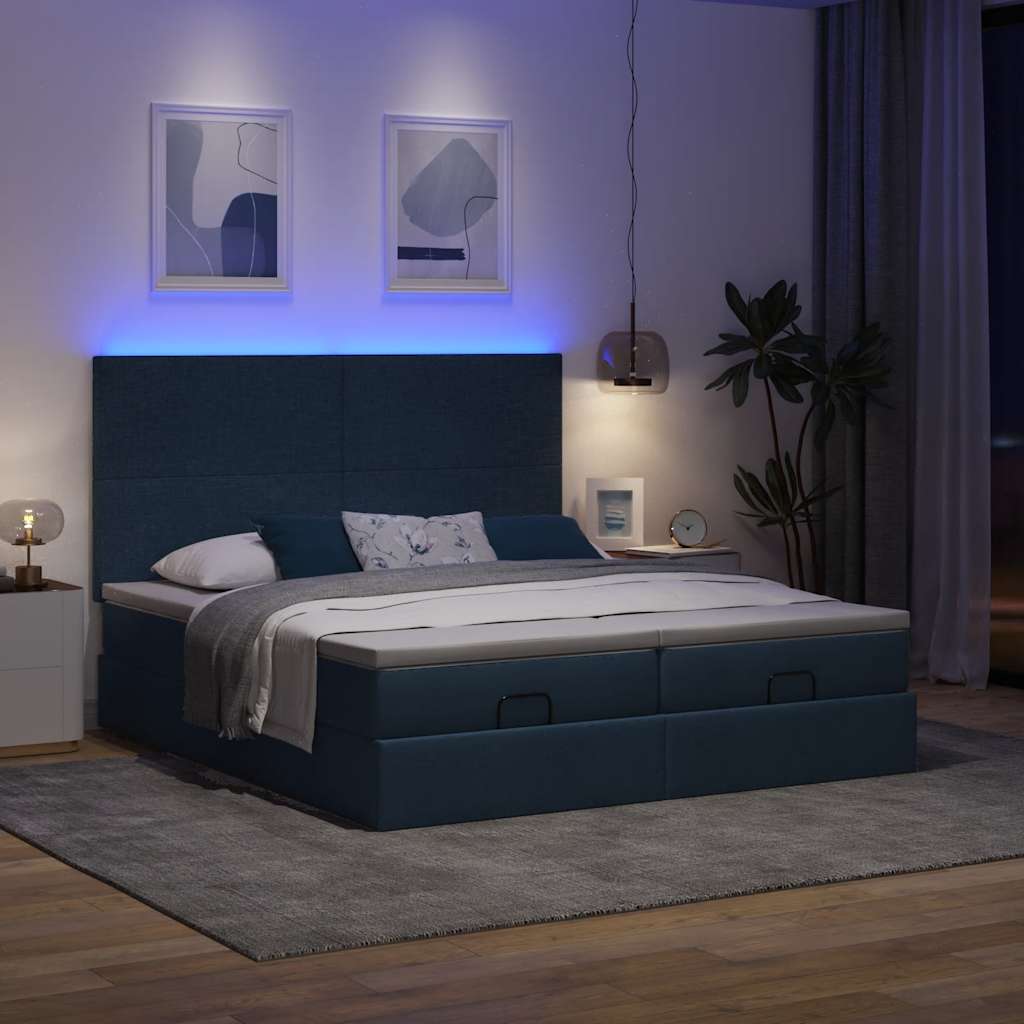 vidaXL Ottoman-Bett mit Matratzen & LEDs Blau 180x200 cm Stoff
