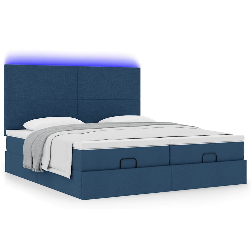 vidaXL Ottoman-Bett mit Matratzen & LEDs Blau 180x200 cm Stoff