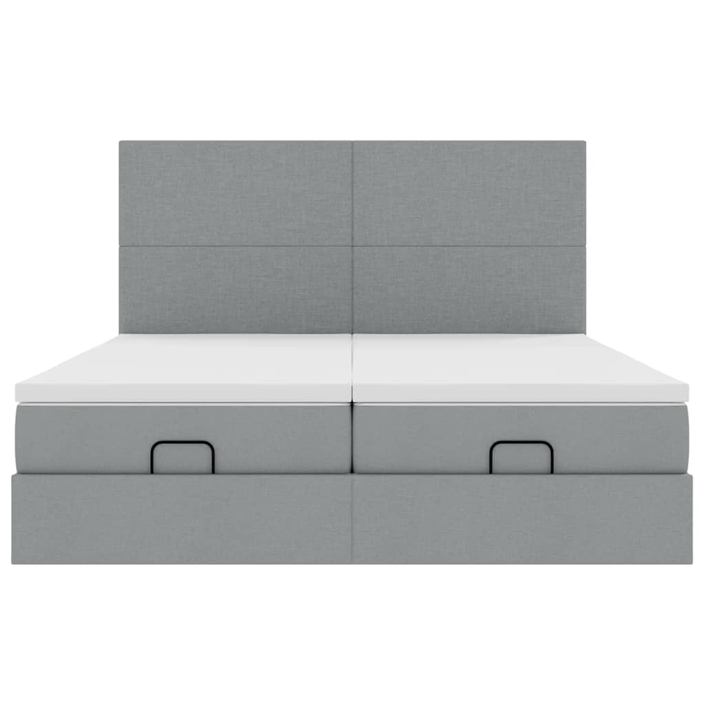 Ottoman-Bett mit Matratzen & LEDs Hellgrau 200x200 cm Stoff