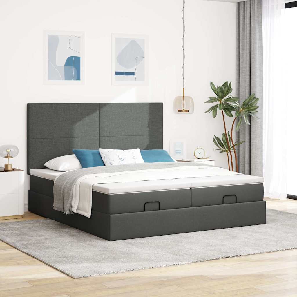 vidaXL Ottoman-Bett mit Matratzen & LEDs Dunkelgrau 200x200 cm Stoff