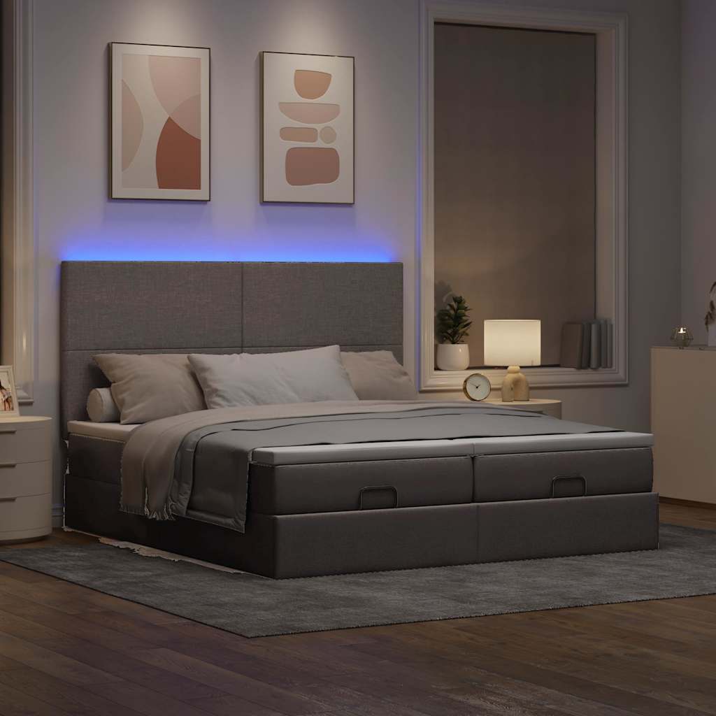 vidaXL Ottoman-Bett mit Matratzen & LEDs Taupe 200x200 cm Stoff
