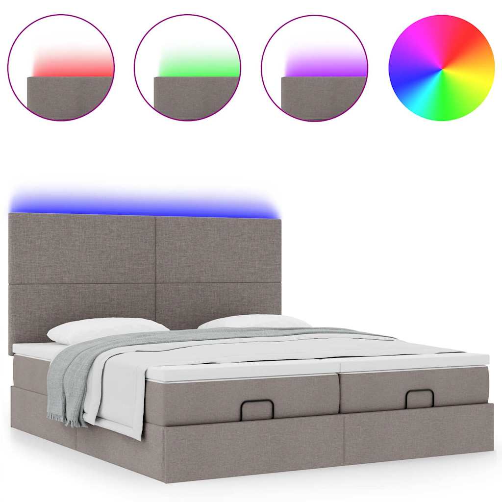 vidaXL Ottoman-Bett mit Matratzen & LEDs Taupe 200x200 cm Stoff