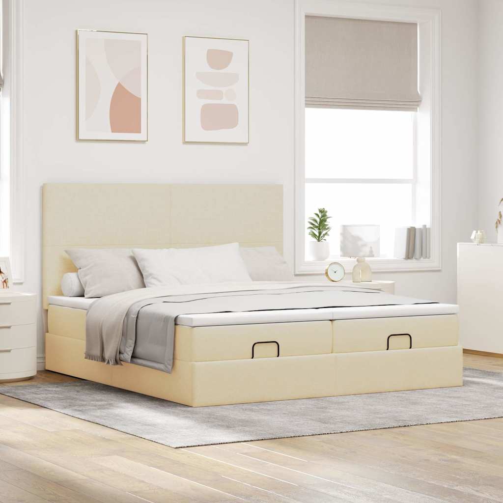 vidaXL Lit ottoman avec matelas et LED Crème 200x200 cm Tissu