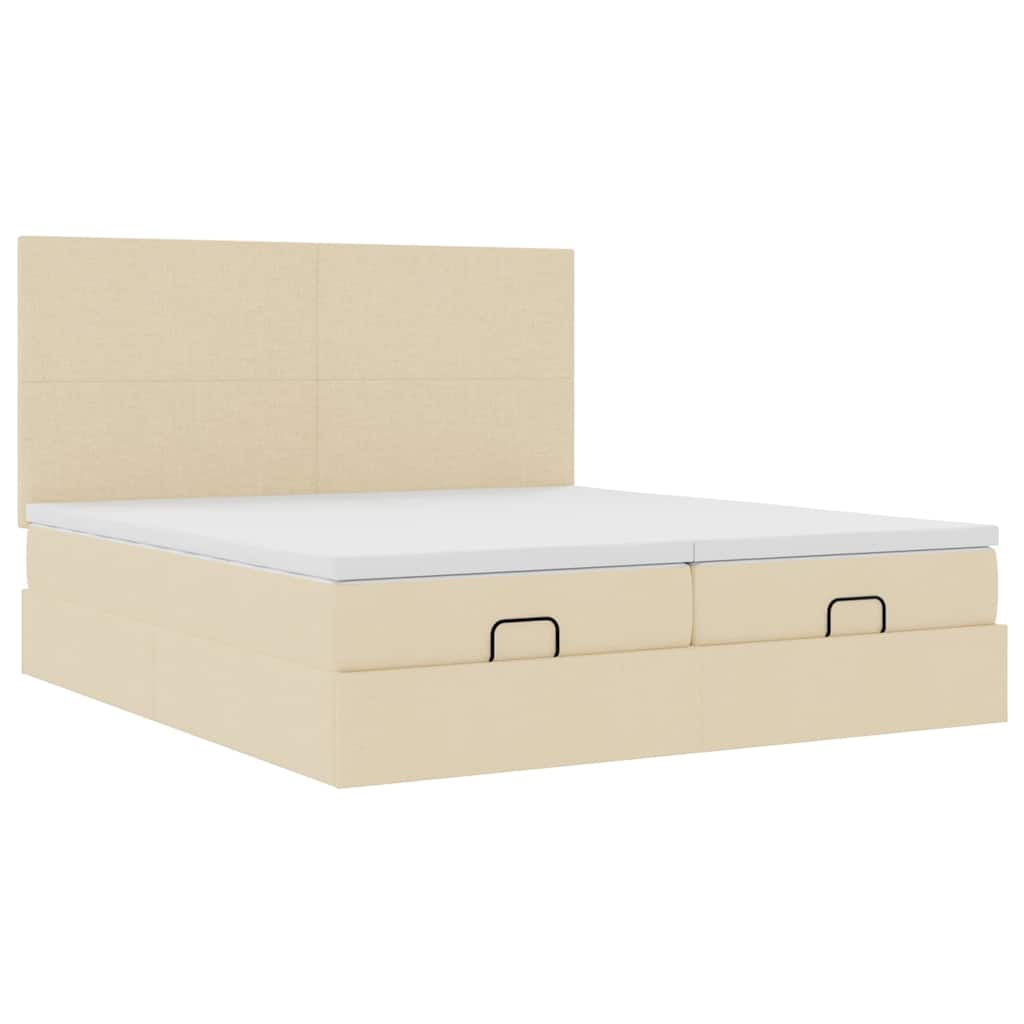 Ottoman-Bett mit Matratzen & LEDs Creme 200x200 cm Stoff