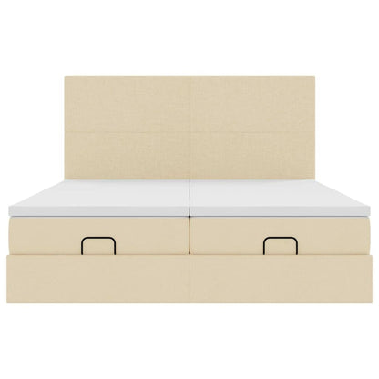 Ottoman-Bett mit Matratzen & LEDs Creme 200x200 cm Stoff