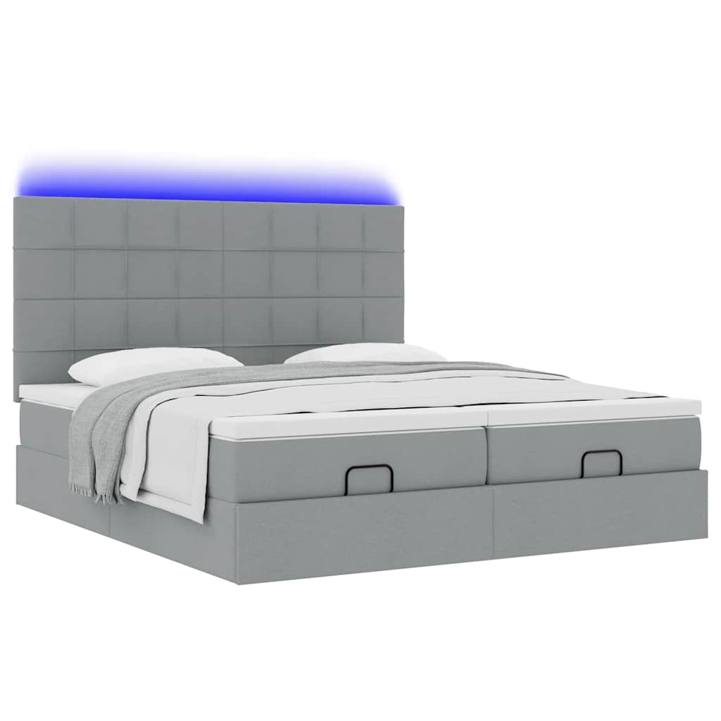 Ottoman-Bett mit Matratzen & LEDs Hellgrau 160x200 cm Stoff