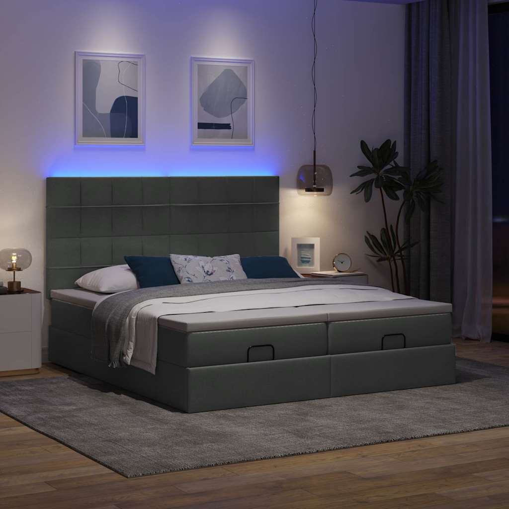 Ottoman-Bett mit Matratzen & LEDs Dunkelgrau 160x200 cm Stoff