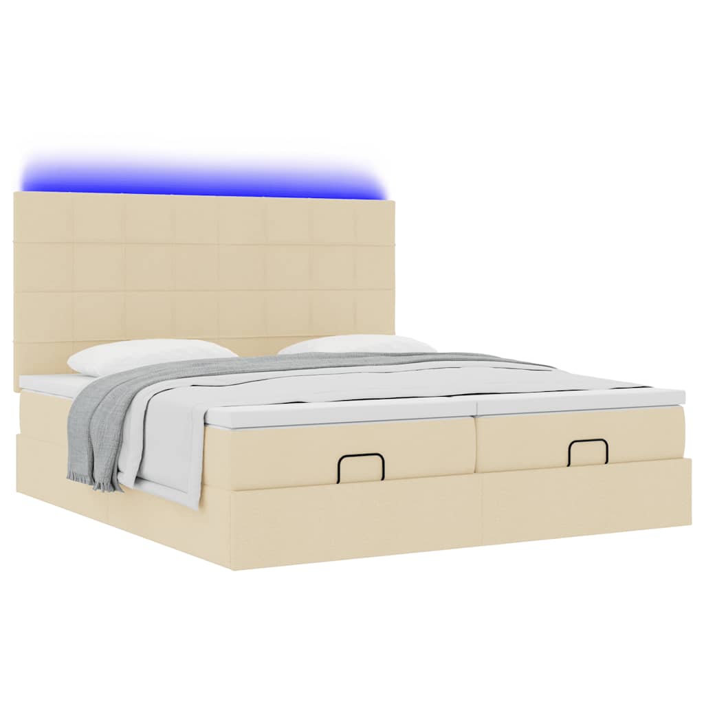vidaXL Ottoman-Bett mit Matratzen & LEDs Creme 160x200 cm Stoff