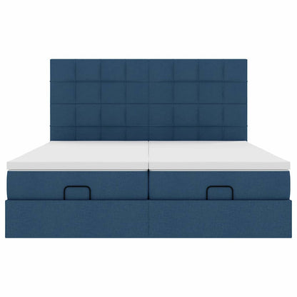 Ottoman-Bett mit Matratzen & LEDs Blau 160x200 cm Stoff