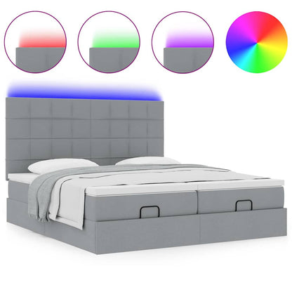 vidaXL Ottoman-Bett mit Matratzen & LEDs Hellgrau 180x200 cm Stoff