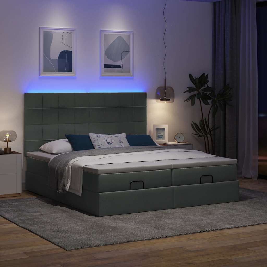 Ottoman-Bett mit Matratzen & LEDs Dunkelgrau 180x200 cm Stoff