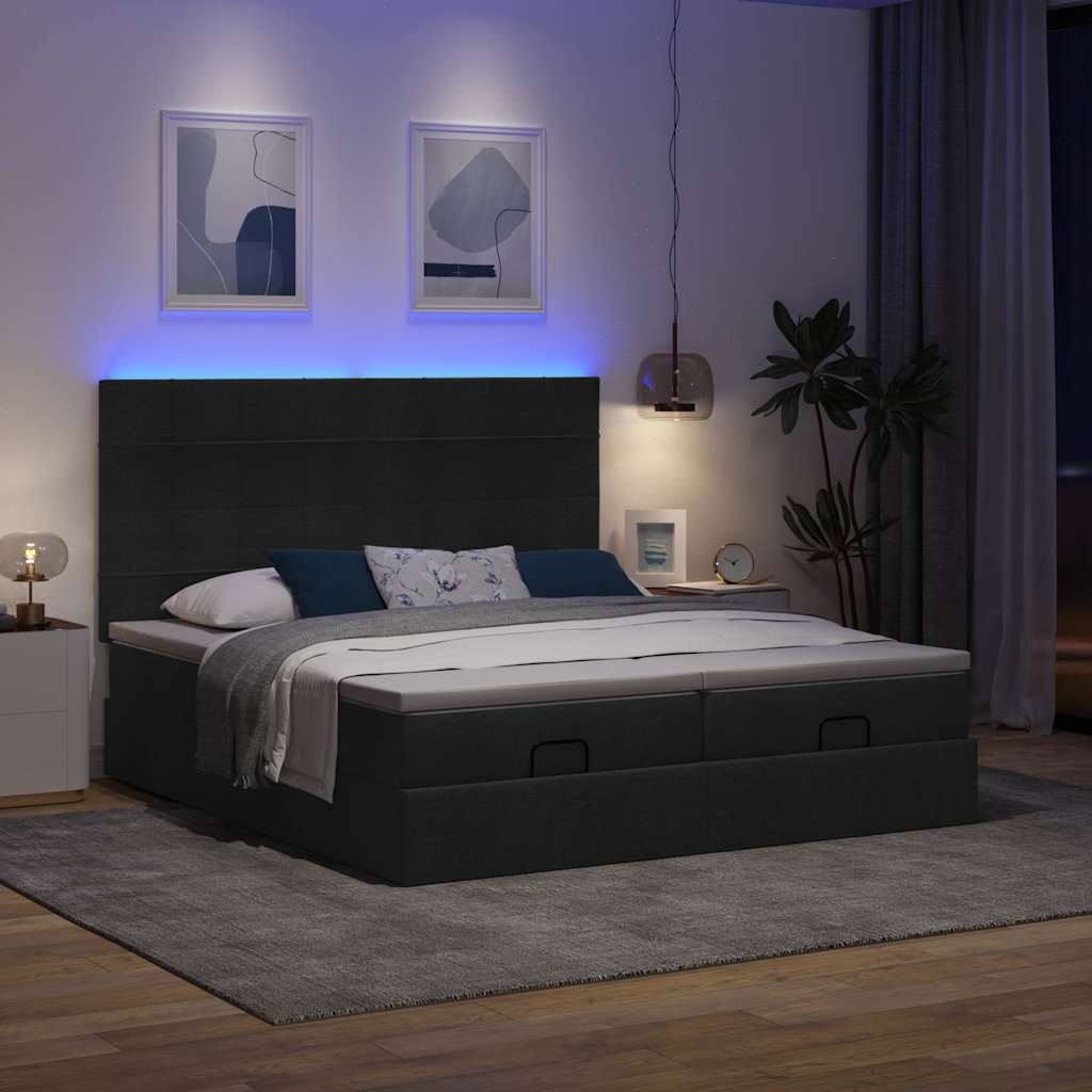 vidaXL Lit ottoman avec matelas et LED Noir Tissu 180x200 cm