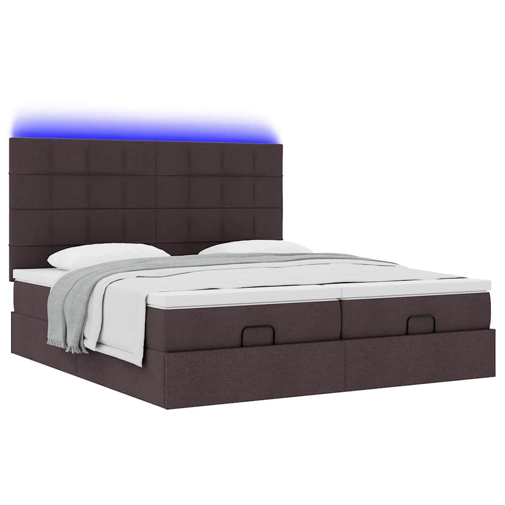 vidaXL Lit ottoman avec matelas et LED Marron foncé 180x200 cm Tissu