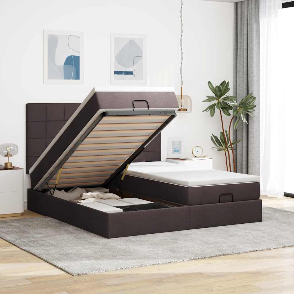 vidaXL Lit ottoman avec matelas et LED Marron foncé 180x200 cm Tissu