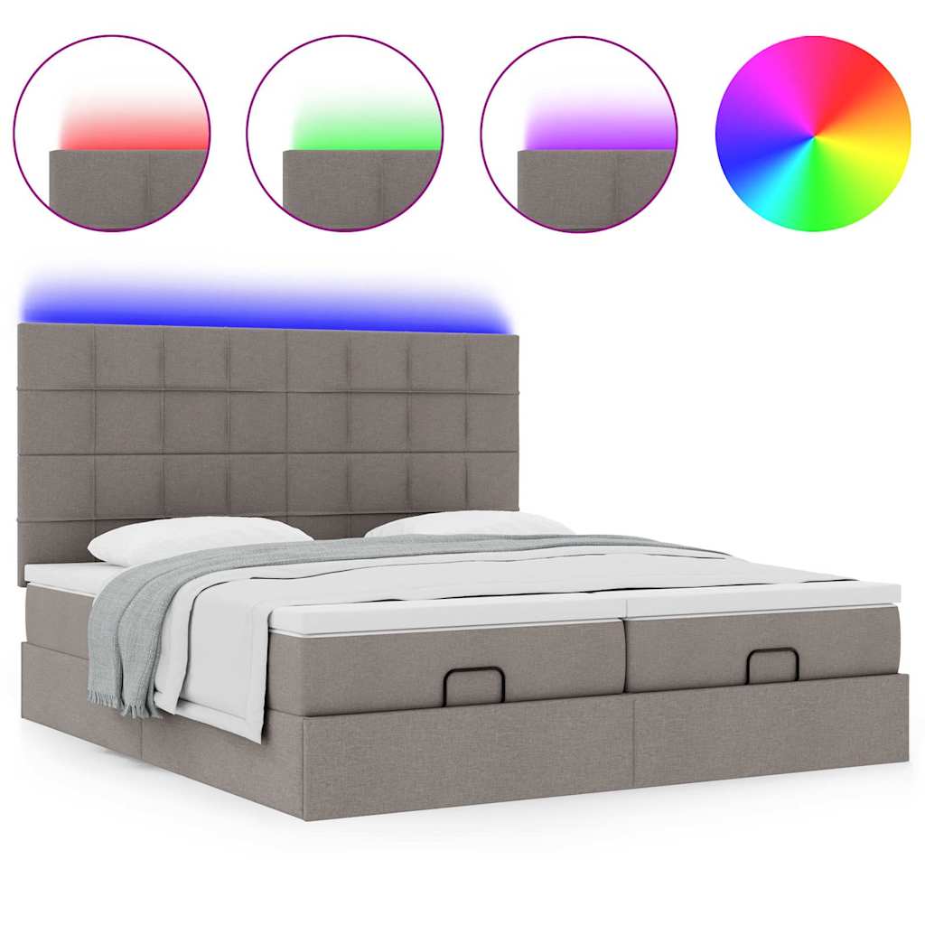 vidaXL Ottoman-Bett mit Matratzen & LEDs Taupe 180x200 cm Stoff