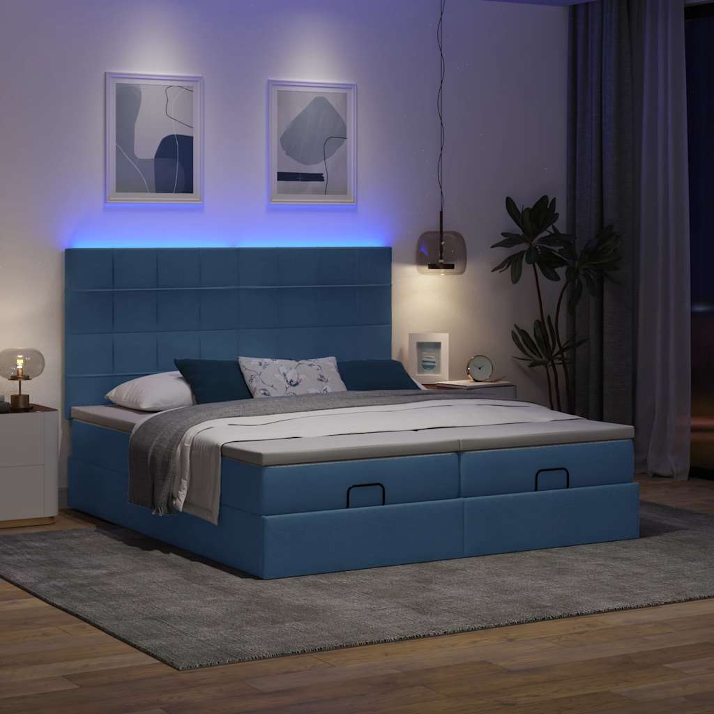 Ottoman-Bett mit Matratzen & LEDs Blau 180x200 cm Stoff