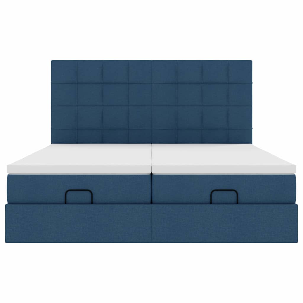 Ottoman-Bett mit Matratzen & LEDs Blau 180x200 cm Stoff