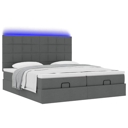vidaXL Ottoman-Bett mit Matratzen & LEDs Dunkelgrau 200x200 cm Stoff