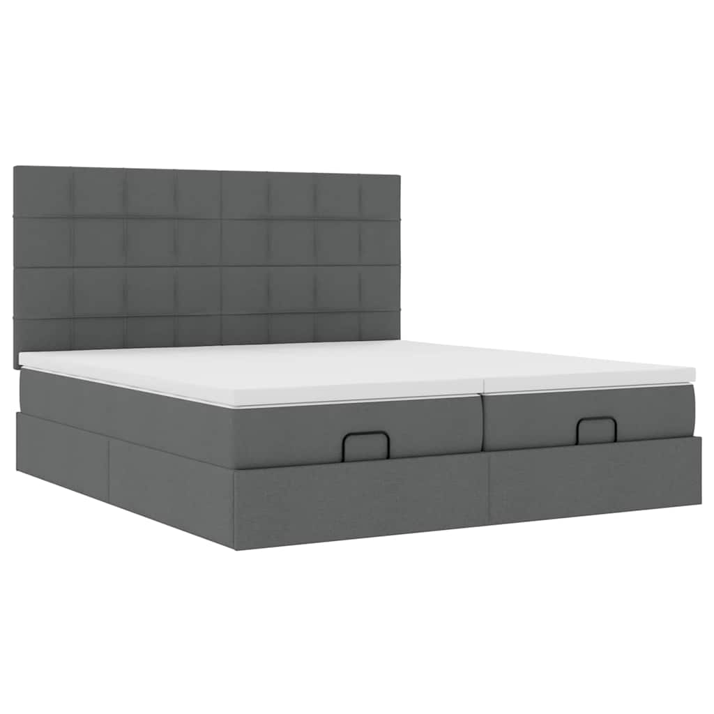 vidaXL Ottoman-Bett mit Matratzen & LEDs Dunkelgrau 200x200 cm Stoff