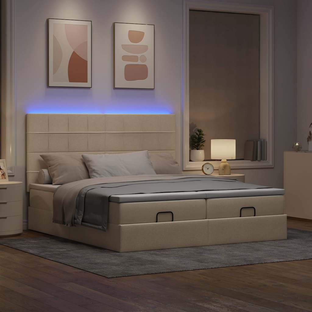 vidaXL Lit ottoman avec matelas et LED Crème 200x200 cm Tissu