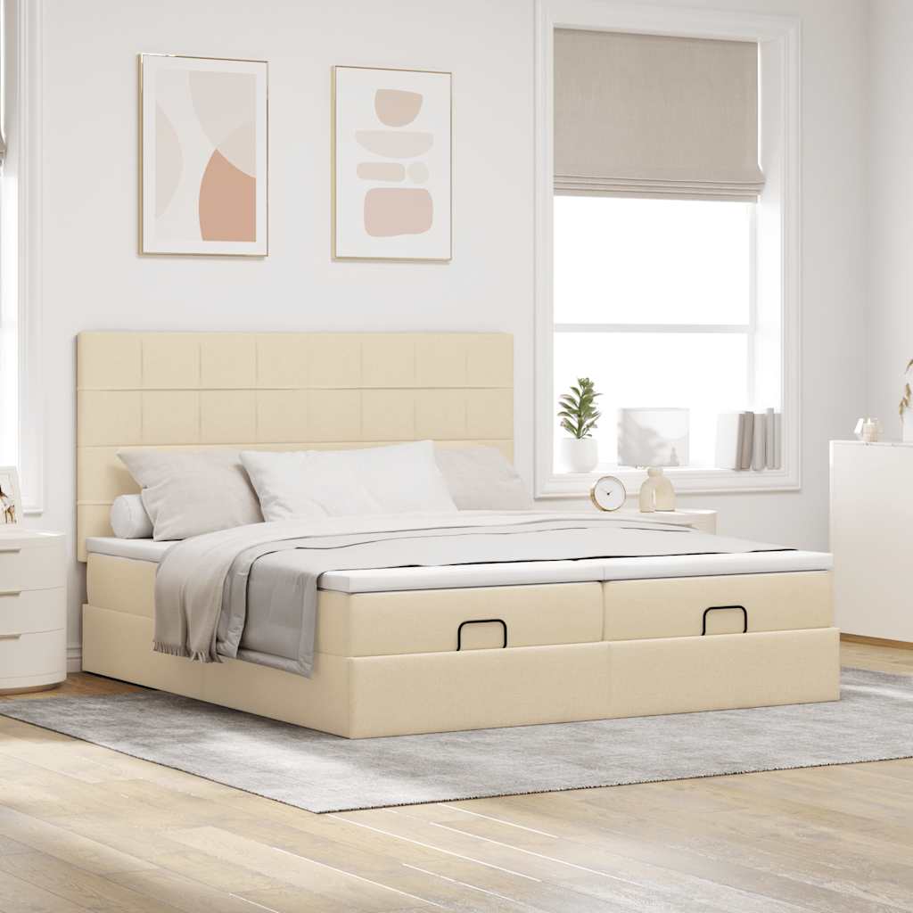 vidaXL Lit ottoman avec matelas et LED Crème 200x200 cm Tissu