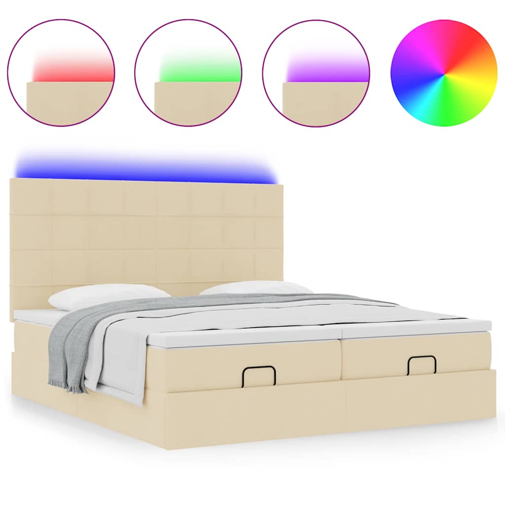 vidaXL Lit ottoman avec matelas et LED Crème 200x200 cm Tissu