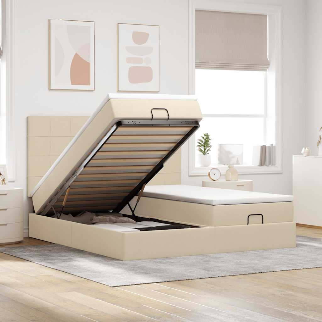 vidaXL Lit ottoman avec matelas et LED Crème 200x200 cm Tissu