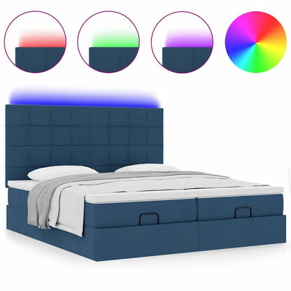 vidaXL Ottoman-Bett mit Matratzen & LEDs Blau 200x200 cm Stoff